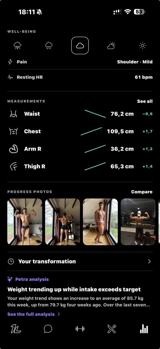 Mensurations et photos de progression dans 1LIFT