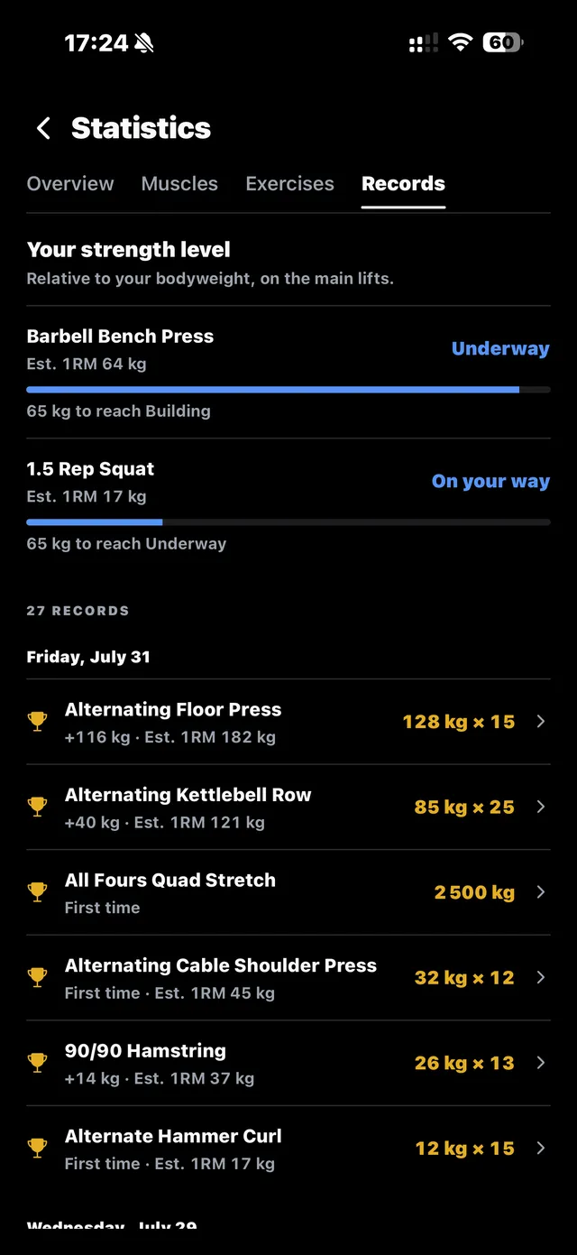 Records et niveau de force dans 1LIFT